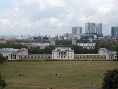 Londres Greenwich Vue depuis observatoire Old Royal Naval College Docklands Canary Wharf